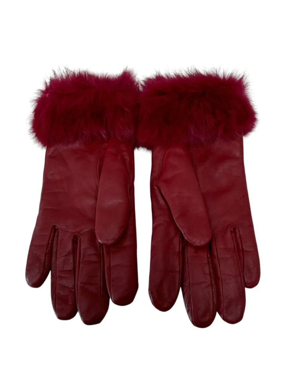 Wilsons Red Leather Gloves Womens Large Real Rabbit Fur Cuff Thinsulate
